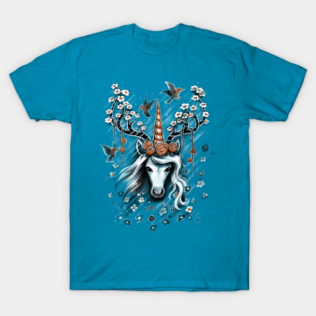 Deer Unicorn Flowers T-Shirt by c0y0te7